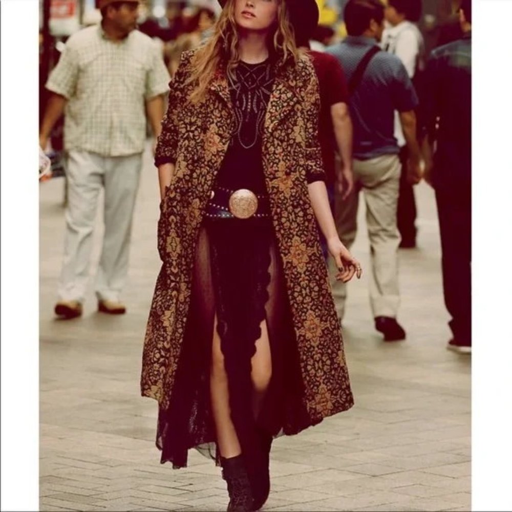 Free People Tapestry Long Winded Double Breasted Coat Womens 2 Boho - Picture 5 of 16